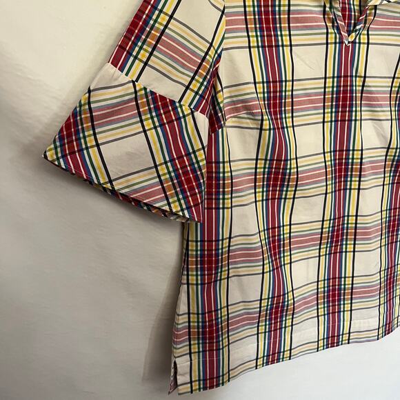 Talbots Plaid Bell Sleeve Womens Top Small Petite White Ruffles Academia Preppy - Picture 15 of 16